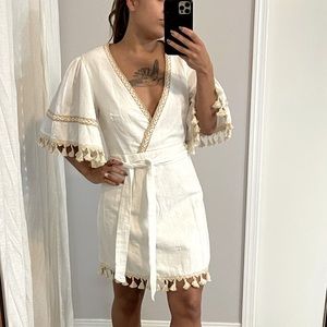 Boho Kimono Wrap Dress with Tassles and Embellishment- bridal shower beach bride